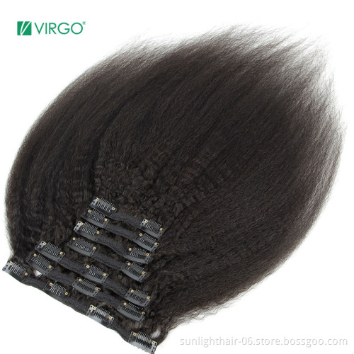 Dropshipping factory wholesale price  Human Hair Kinky Straight With Clip In Hair Extension Yaki Wave clip bundle virgin hair